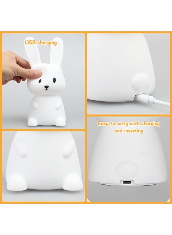 باني مصباح ليلي للأطفال، مصباح لمس محمول بسبعة ألوان متغيرة مع مؤقت، مصباح ليلي على شكل أرنب مصنوع من السيليكون قابل لإعادة الشحن عبر منفذ USB، مناسب لغرف الأطفال الرضع، وغرف نوم الأطفال الصغار، وغرف المعيشة للبنات. - Image 5